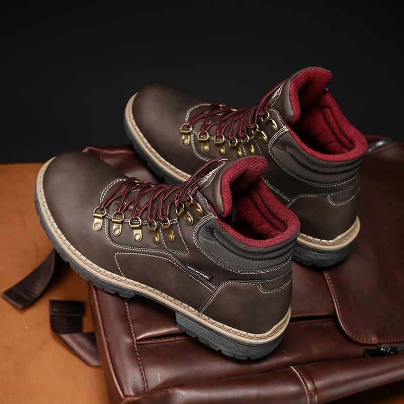 Мужские кожаные ботинки на шнуровке коричневые повседневные ботильоны в
