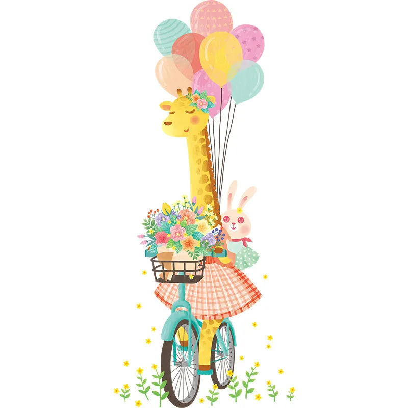 

Cartoon Giraffe Animal Nursery Room Wall Sticker Rabbit Giraffe Children's Room Cartoon Classroom Wall Decal Balloon Door Poster