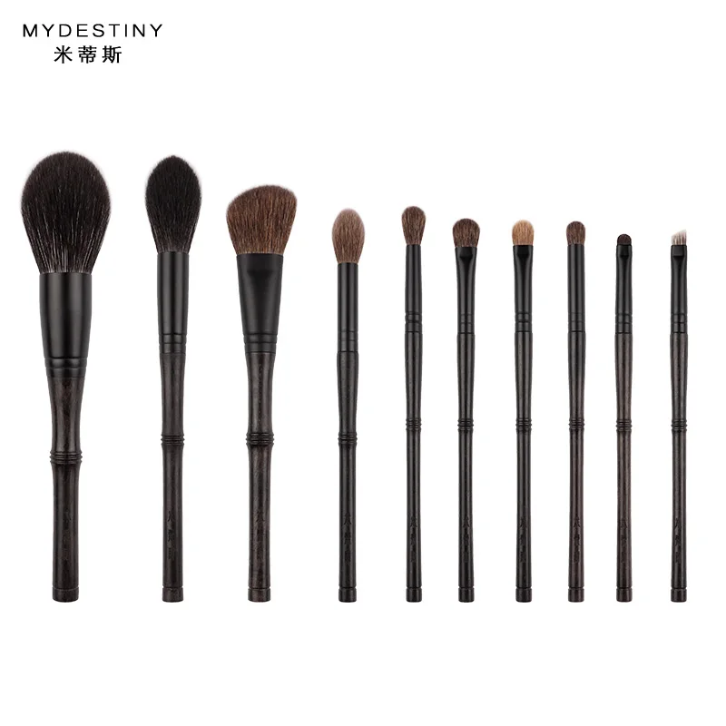 MyDestiny-Luxury Makeup Brush Set Ebony Bamboo Professional 10 pcs High Grade Brush Set Soft Natural Animal Fox Squirrel Hair images - 6