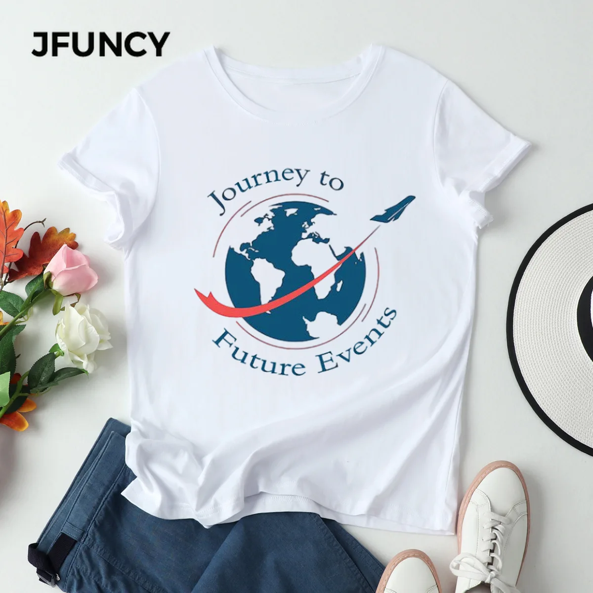 

JFUNCY Plus Size Female Tops Women Tshirt Harajuku Graphic Tee Letter Printed Summer Cotton Woman Shirts Casual Women Clothes
