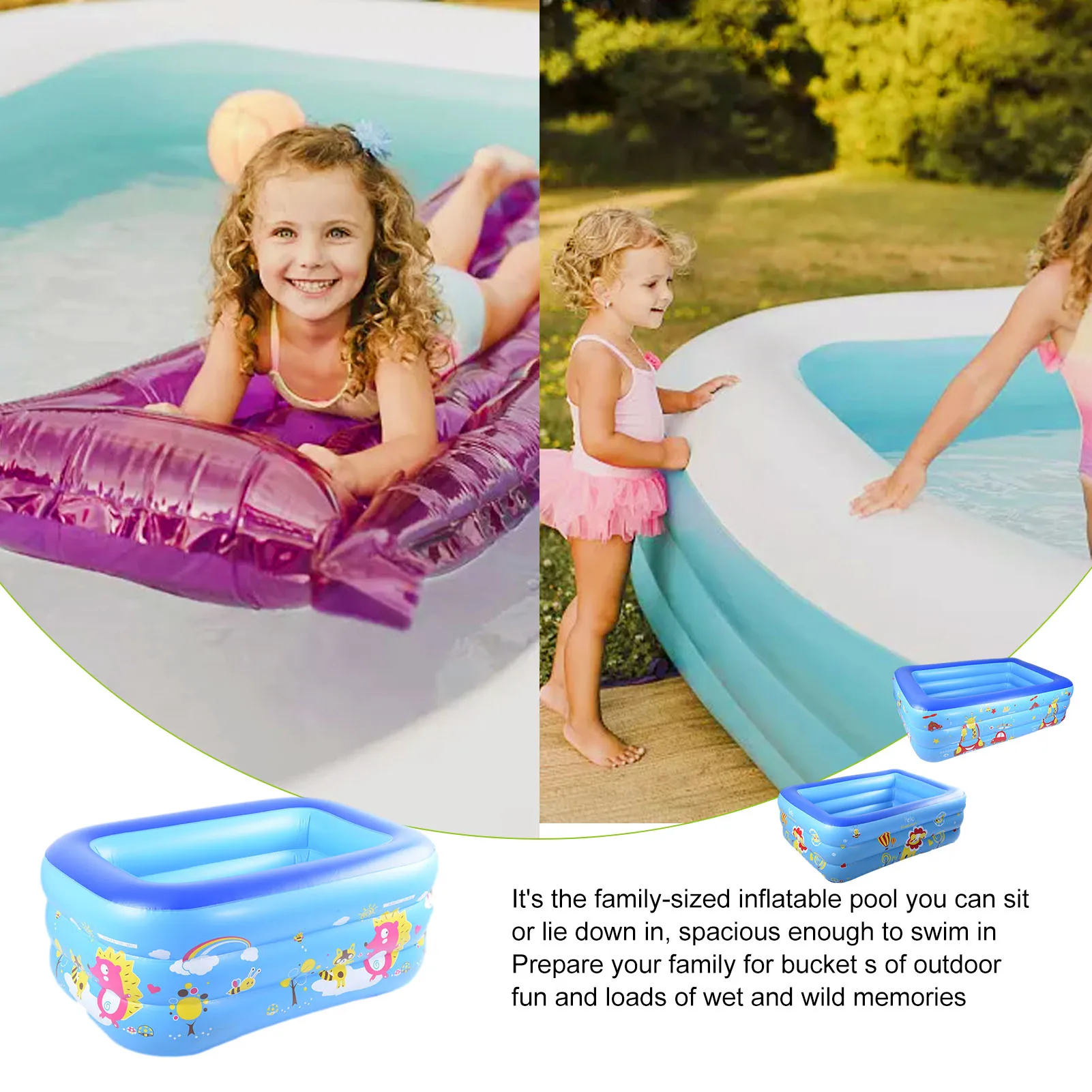 

130/150/210 CM Family Paddling Pool Rectangular Inflatable Swimming Pool Bathing Tub Outdoor Summer Swimming Pool For Kids