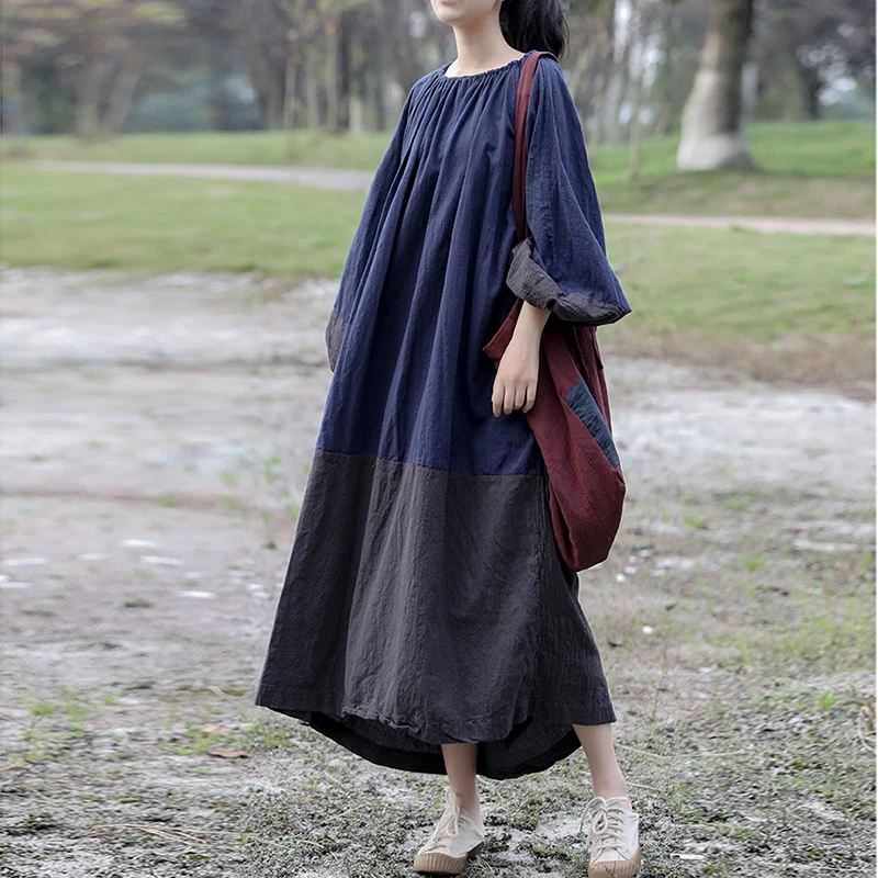 NINI WONDERLAND 2021 весеннее лоскутное хлопковое льняное платье оверсайз винтажное