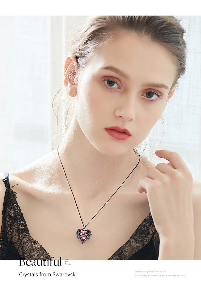 Cdyle готическое черное крыло Ангела Сверкающее красное сердце кристалл от Swarovski Подвеска Ожерелье для Хэллоуина ювелирные изделия подарок