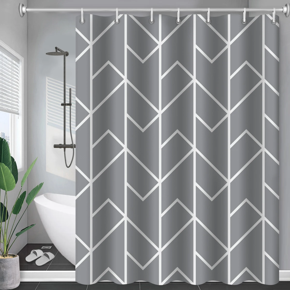 Basics Gray Stripe Long Shower Curtain Duschvorhan Waterproof Bathroom Accessories Decor Curtains With Hooks Bed Bath and Beyond