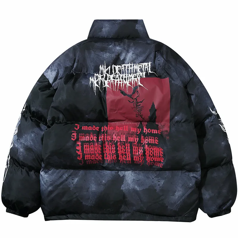 

2020 Mens Hip Hop Oversized Jacket Parka Streetwear Harajuku Tie Dye Illusion Print Jacket Cotton Winter Padded Jacket Coat Warm