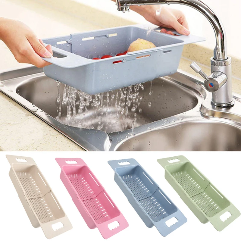 

Adjustable Telescopic Dish Drainer Sink Drain Basket Fruit Vegetable Cleaning Plastic Drying Rack Kitchen Accessories Organizer
