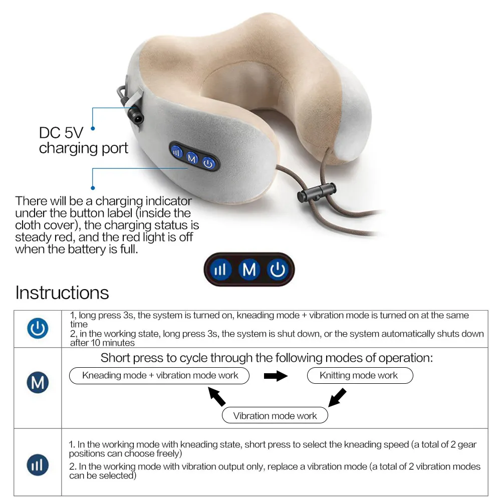 

Electric Neck Massager U Shaped Pillow Multifunctional Portable Shoulder Cervical Massager Travel Home Car Relax Massage Pillow