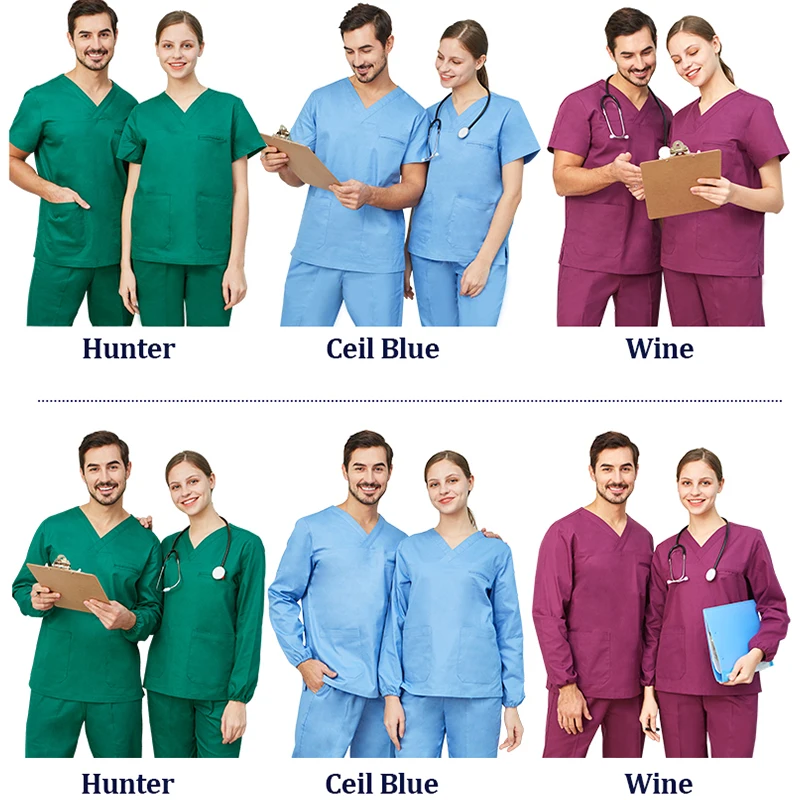

Nurse Workwear Scrub Uniform Women Men Plain V Neck Welt Pocket Top and Pant Doctor Clinic Outfit XSY-105