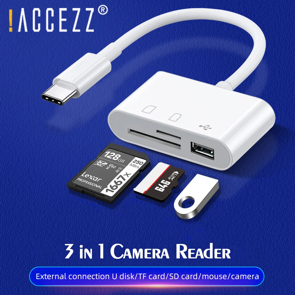 

!ACCEZZ Type C Card Reader 3 in 1 OTG Adapter For Mouse Keyboard U Disk Mouse TF/Mirco SD Card Adapter Smart Memory Card Reader