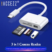 accezz type c card reader 3 in 1 otg adapter for mouse keyboard u disk mouse tfmirco sd card adapter smart memory card reader
