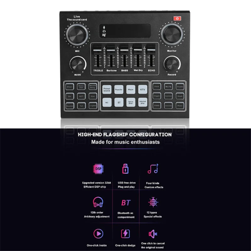 

V9 Bluetooth Mixer Condenser Microphone Audio Sound Card Live Broadcast Recording USB 3.5mm Computer PC Mobile Phone HIFI