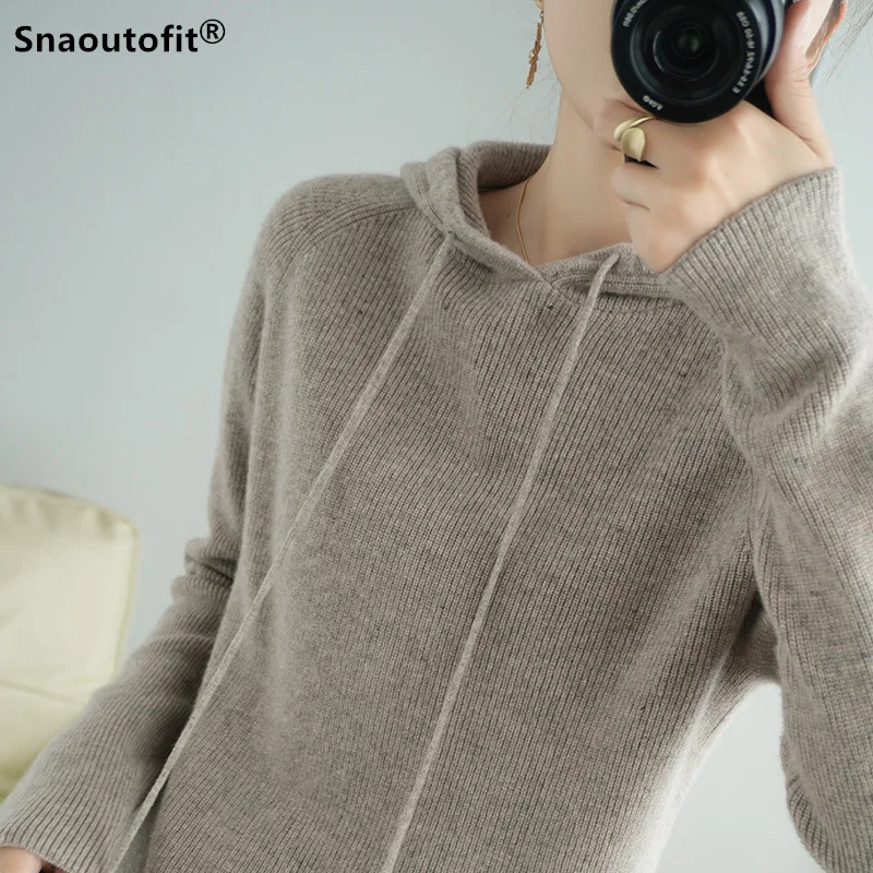 

2021 Autumn Winter,Cashmere Sweater,Women's Pullover Hooded Sweater,Loose Wool Sweater,Pit Sstrip,Knitted Base Shirt,Keep Warm