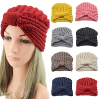winter knot muslim turban hat for women knitted stretch hijab cap arab wrap head scarves wool islamic turban turbante mujer