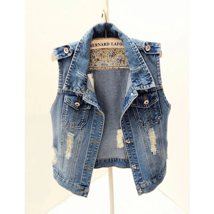 

Summer Autumn 2021 Women's Fashion Sleeveless Short Denim Vest Coat Female Jean Vest Cowboy Tops Pocket Outwear Z502