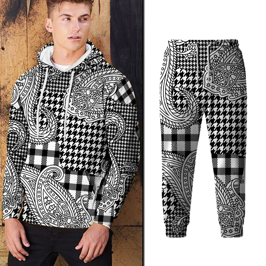 

2021 new European and American autumn street men's 3D hooded sweater fashion printing long-sleeved casual fashion sports suit