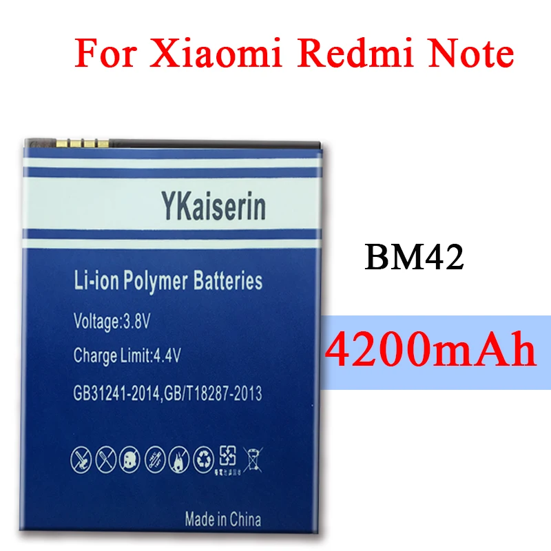 Ykaiserin для Xiaomi Redmi Note Phone батарея BM42 Высокая Емкость 3100 мАч Xiao mi Hongmi 4G Prime в