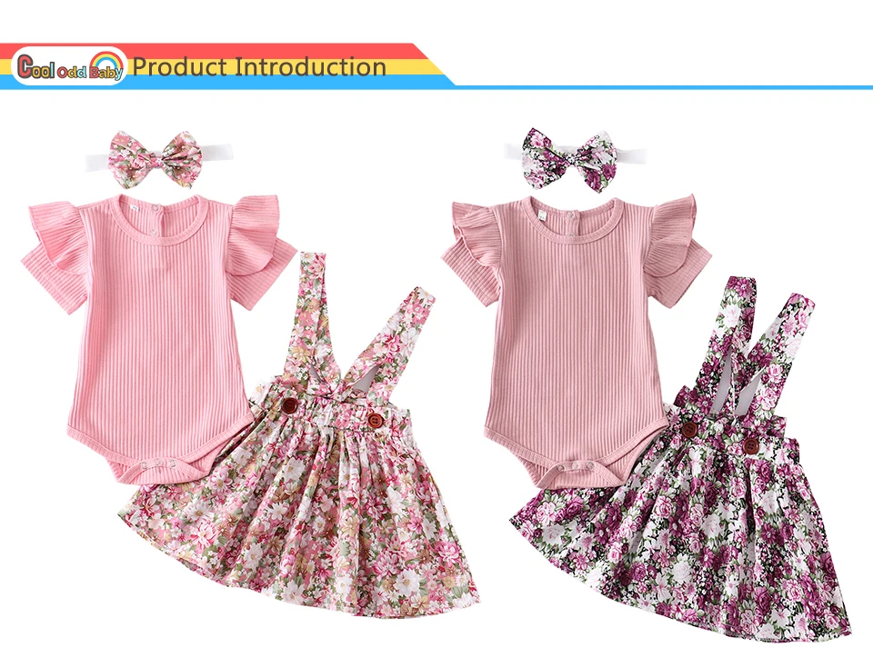 baby dress and set Summer Newborn Infant Baby Girl Clothes Set Cute Pink Floral Dress+Short Sleeve Romper Top+Headband Girls Party Clothing Outfits warm Baby Clothing Set