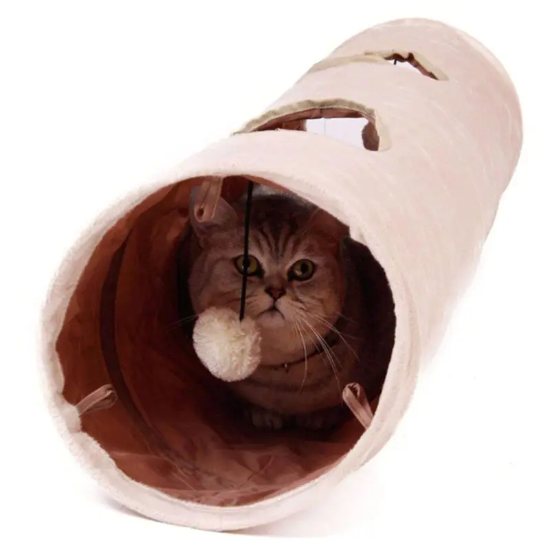 

HX5F Collapsible Long Pet Tunnel 2 Holes Cat Puppy Rabbit Teaser Funny Hide Tunnel Toys With Ball