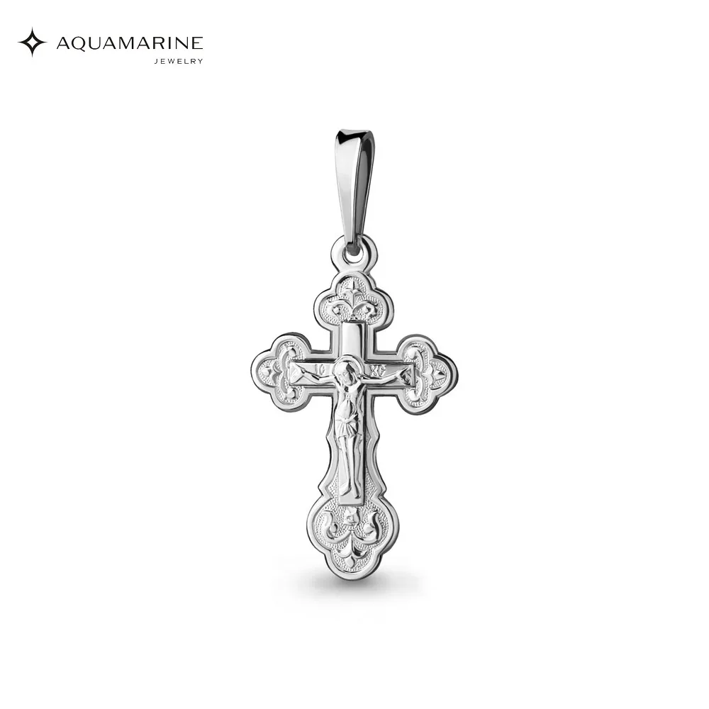 Крест православный AQUAMARINE без вставок Серебро 925 пробы|Украшения для волос броши и