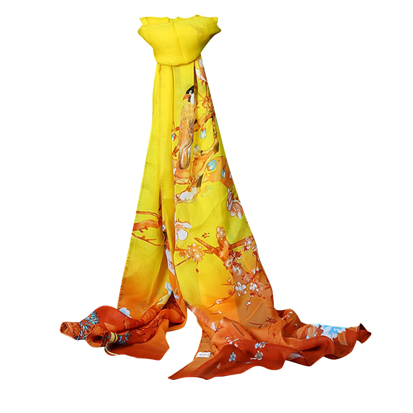

Flower Printed Chiffon Sunscreen Silk Scarf Fashion Elegant Female Soft Trendy Bohemian Original Design Wraps Long Ladies Scarf