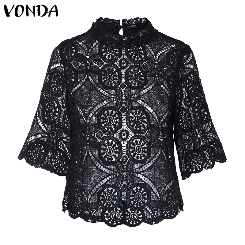 Винтажная Коллекция VONDA, летняя, осенняя, Сексуальная Блузка для вечеринки, женская блуза, 5XL, богемные топы, повседневные, офисные, женские рубашки, туника, плюс