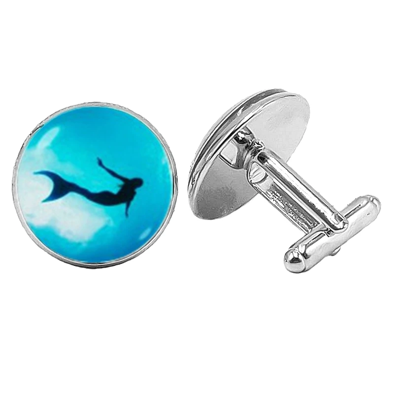 Hot! 2019 New Blue Deep Sea Fisher Cufflinks Glass Cabochon Men's Gift Silver Shirt Accessories | Украшения и аксессуары