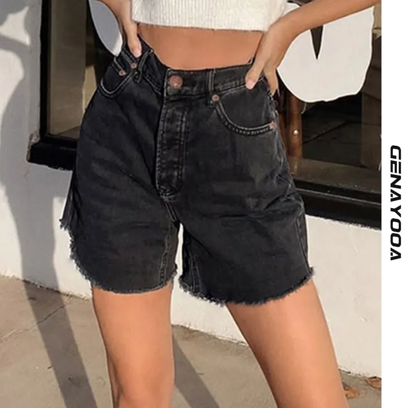 

Женские джинсовые шорты в готическом стиле, черные винтажные шорты с высокой талией в Корейском стиле, лето 2021