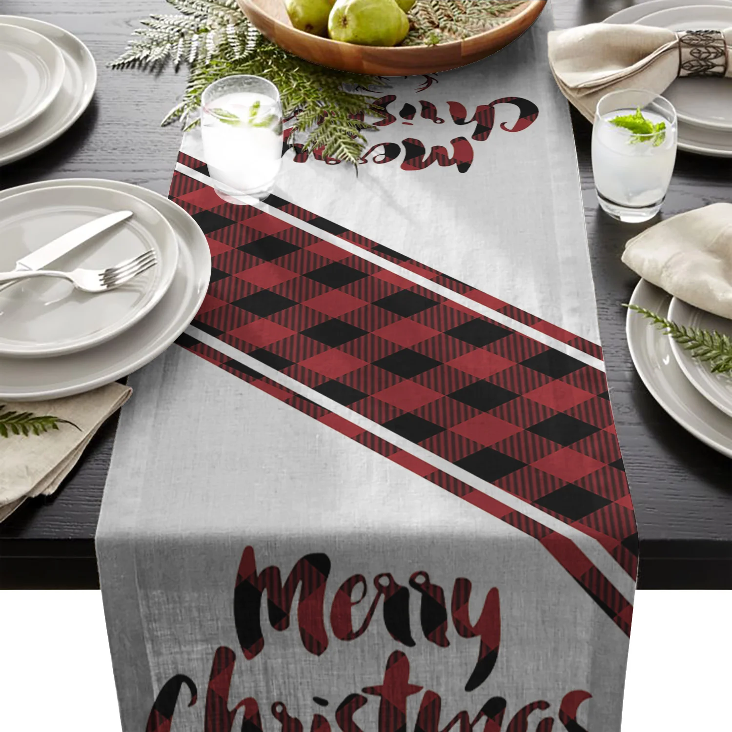 Рождественская скатерть с принтом оленя в красно черной решетке для отеля