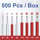 Иглы для перманентного макияжа бровей, татуажа, губ, 3R, 5R, 7R, 9R, 17R, 19R, 19F, 21R, 500 шт.