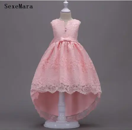 

New High Low Style Dresses for Girls 1st year birthday Lace Applique wedding party dress infant toddler 1-14yrs kids cloth