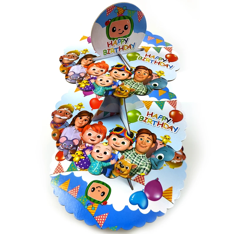 

Подставка для кексов Cocomelon тема, детский душ, 1 комплект, для мальчиков и детей, 3-уровневая, картонная, на дни рождения, особые события, товары ...