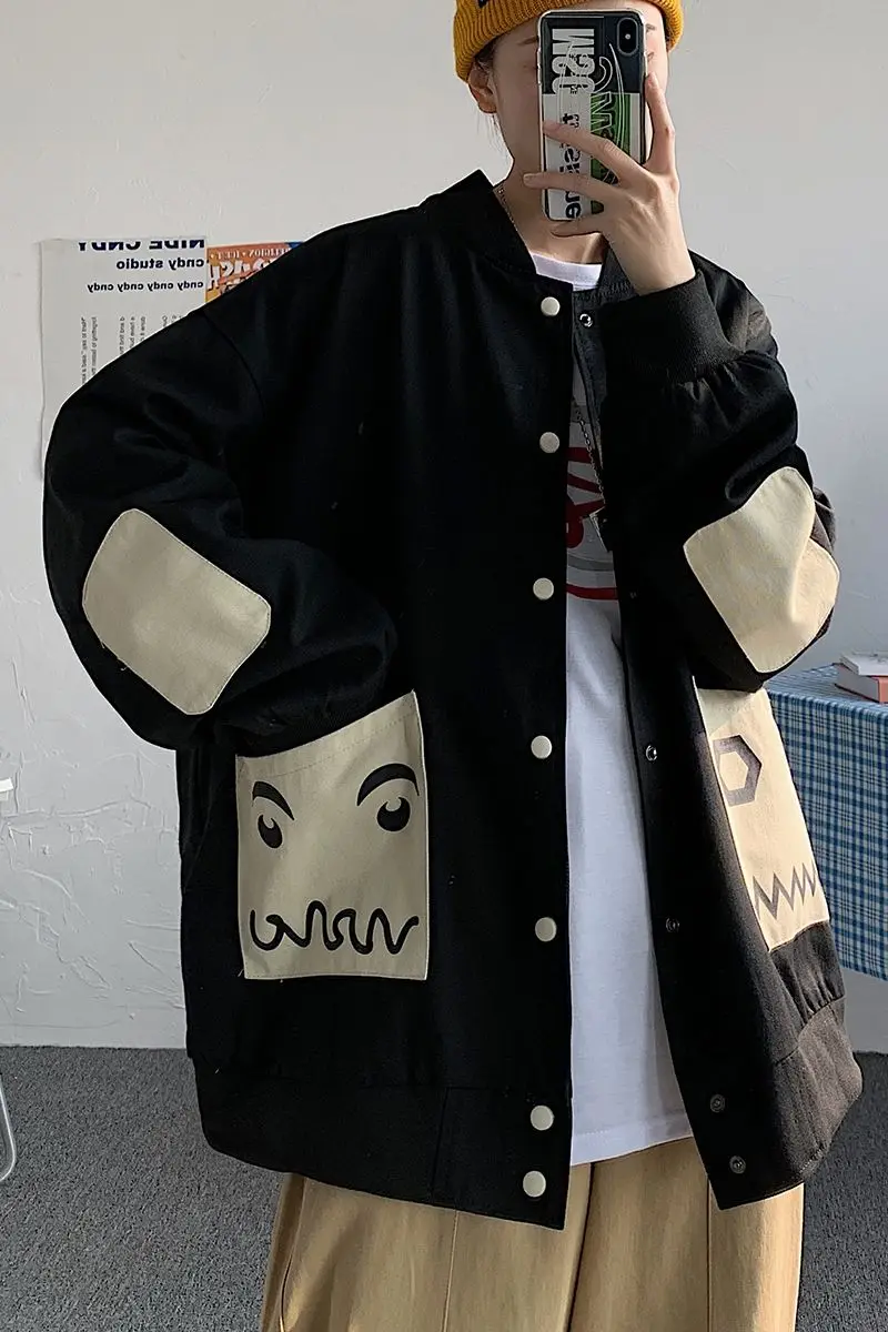 

Men's Jacket's 2021 Spring Autumn New Style Black Loose Casual Printed Jacket Out-of-school Wear Youth Men Large Size M-5XL