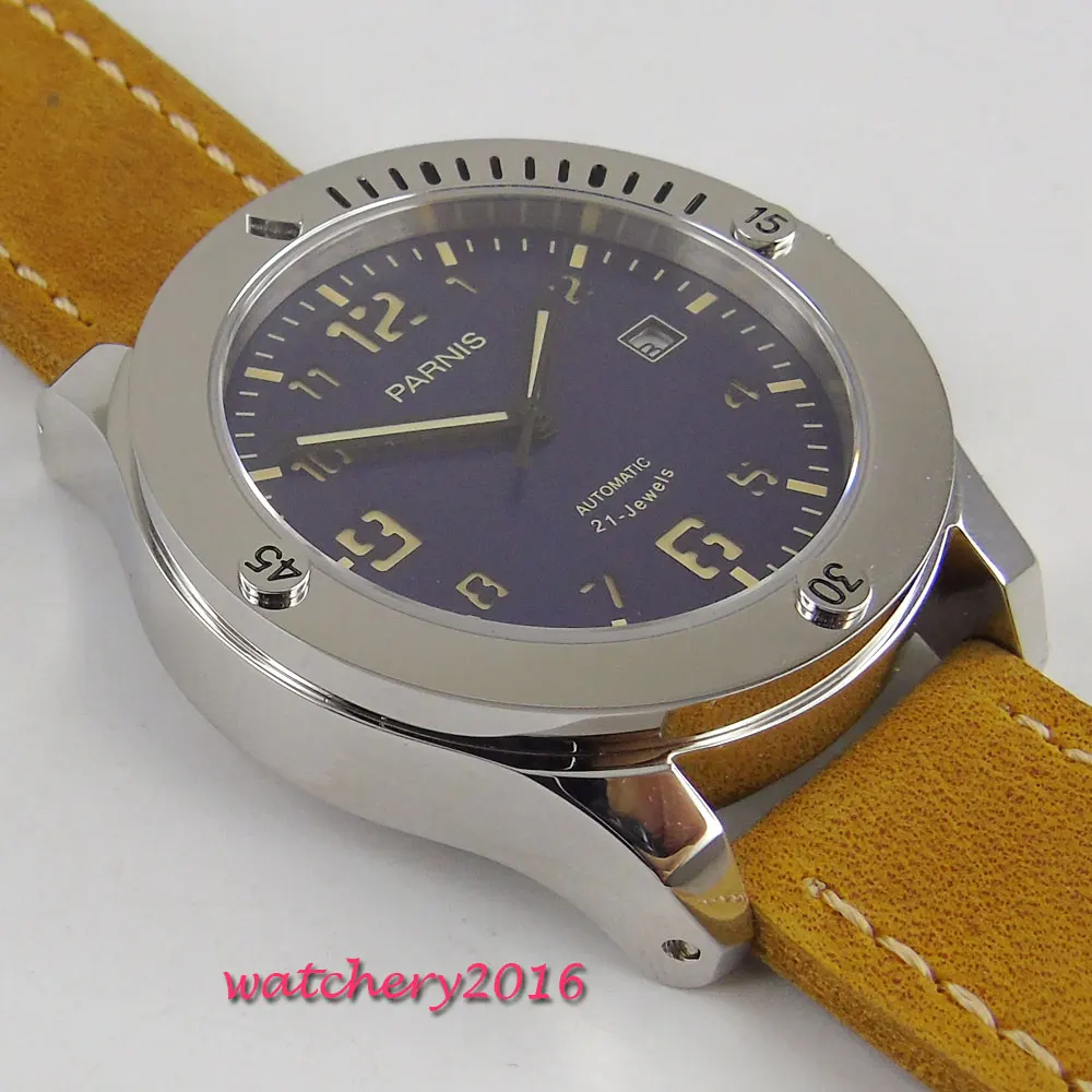 Мужские механические часы с синим циферблатом и сапфировым стеклом 44 мм|watch men|watch