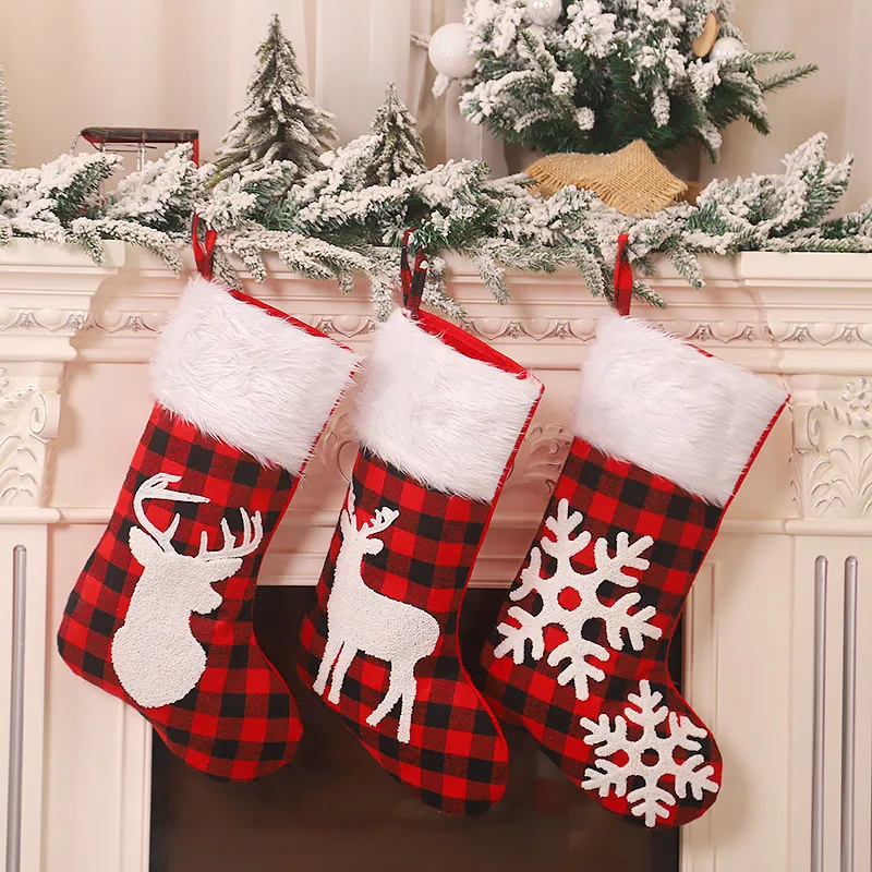 2020 Navidad Plaid Christmas Socks New Year Party Gifts Noel Kerst Ornaments Xmas DIY Natal Decorations for Home Decor | Дом и сад