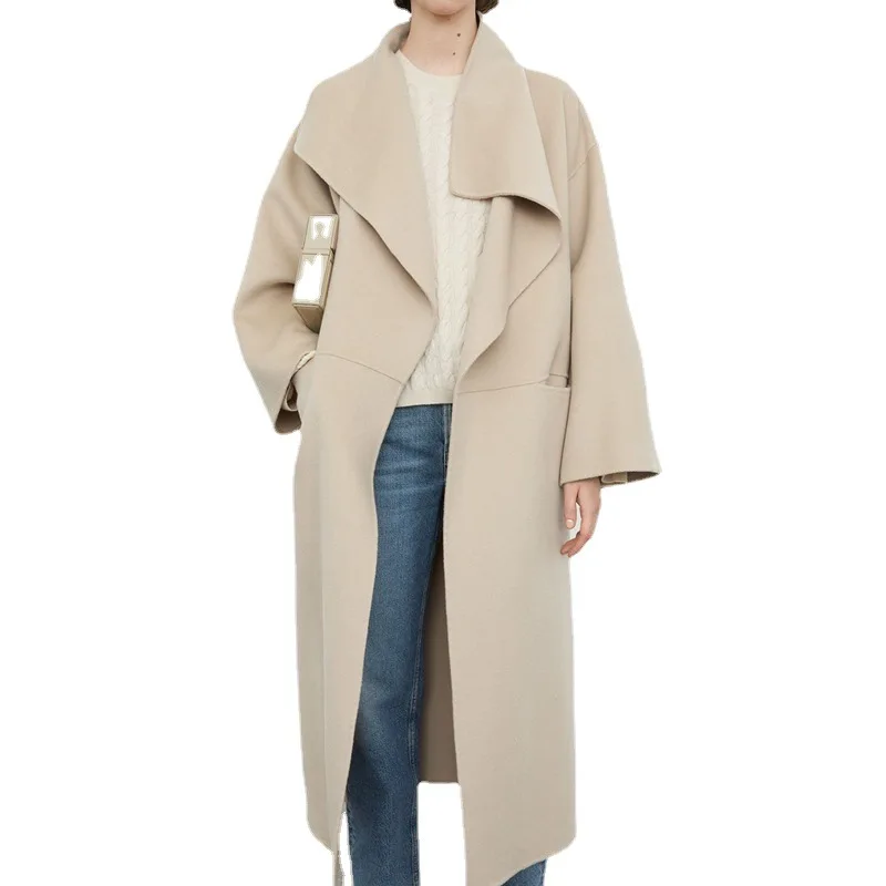 

Autumn Winter Fashion Classic Trendy Luxury Design Casual Versatile Brand Medium Long Double-sided Wool Cashmere Coat Women T2