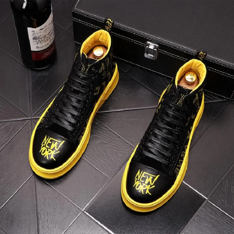New Green Yellow Designer Men's high quality Studded Rivet Spike rhinestone Casual Shoes British Man Trending Leisure Male | Обувь