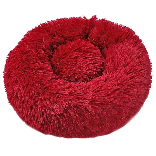 red Round Dog Bed Washable long plush Dog Kennel Cat House Super Soft Cotton Mats Sofa For Dog Chihuahua Dog Basket pet bed Dropship - Цвет: red
