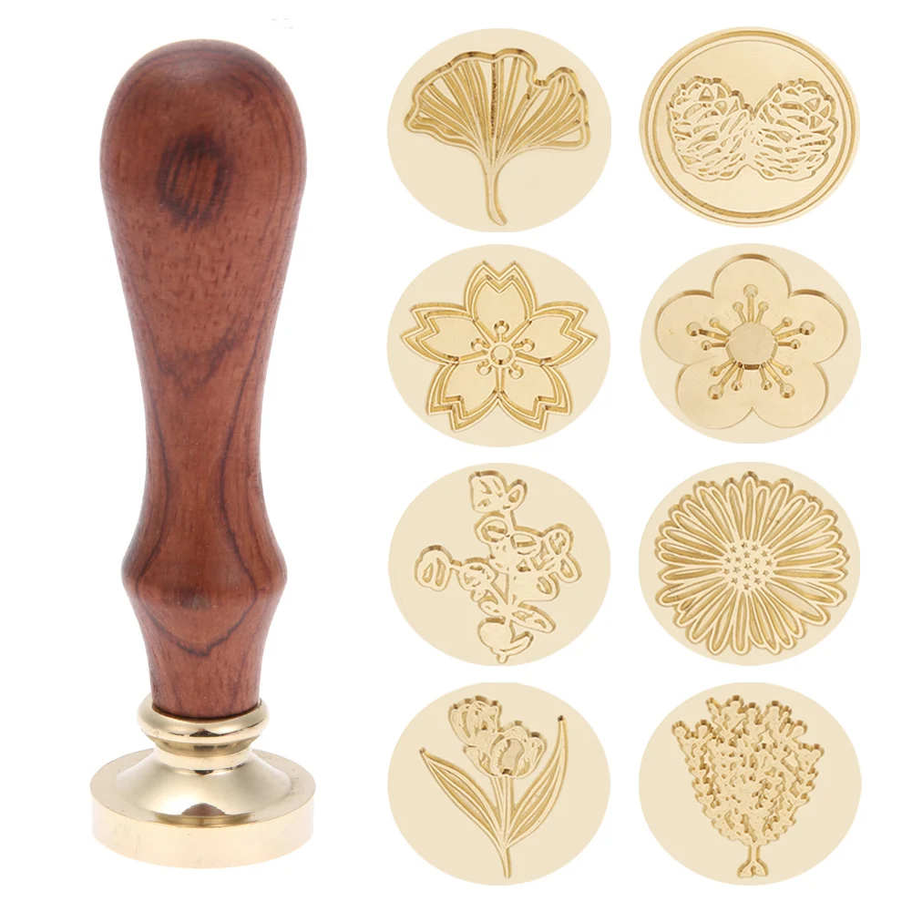 

Rosewood Handle Sealing Wax Stamp Antique Plant Pattern Tokens for Documents Wedding Invitations Customs DIY Crafts