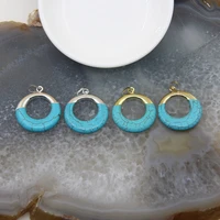 1pcs natural turquoise pendant charmsraw stones blue turquoise circle necklace for diy earring jewelry making accessories
