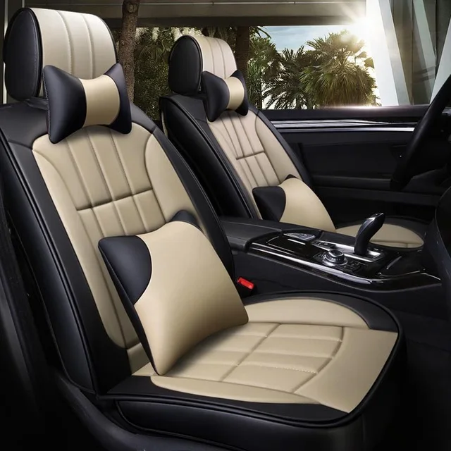 Deluxe Black Beige Роскошные кожаные чехлы для сидений автомобиля toyota lc200 mark 2 premio prius 20 30 rav 4 rav4 tundra venza verso - Название цвета: Deluxe Black Beige
