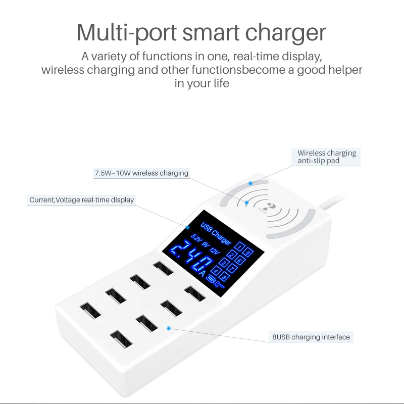 

8 Ports Quick Charge 3.0 Led Display USB Charger For Android iPhone Adapter Phone Tablet Fast Charger For xiaomi huawei samsung