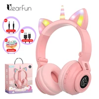 hifi girls wireless unicorn headphones with mic phone stereo bass cute children music kid cat bluetooth headsets support sd card