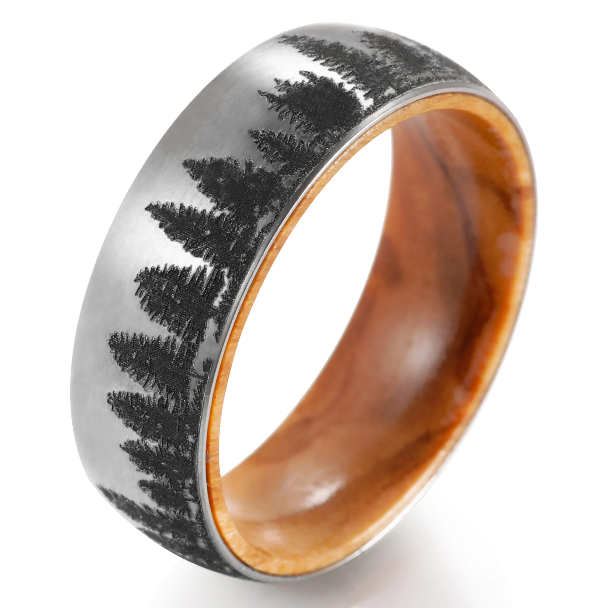 

Кольцо мужское из чистого титана, обручальное украшение с рисунком дерева пихты 8 мм, пейзажа, оливкового дерева, подходит для годовщины