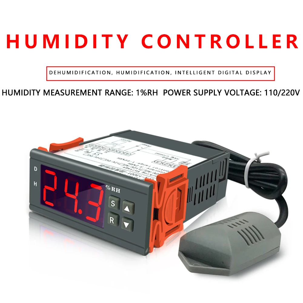 Цифровой мини-контроллер влажности 1% ~ 99% RH 220V 10A контроллер гигрометра с датчиком