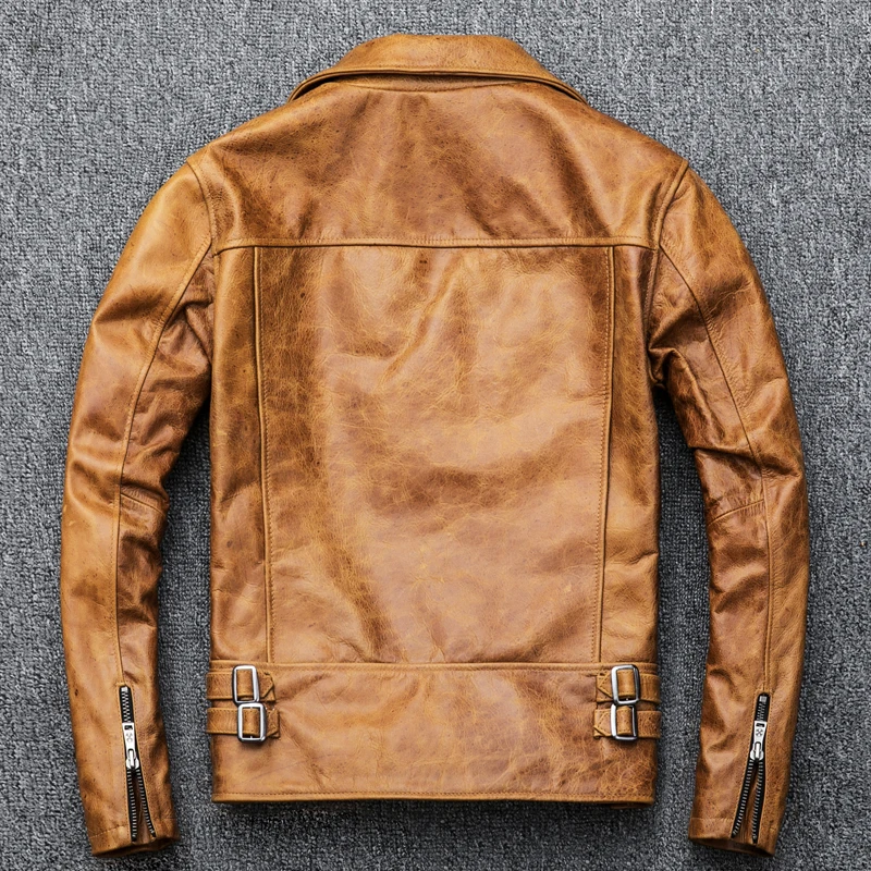 Vintage Genuine Leather Jacket Men Winter Clothes 2020 Streetwear Slim Fit Real Cow Coat Mens 1709 | Мужская одежда