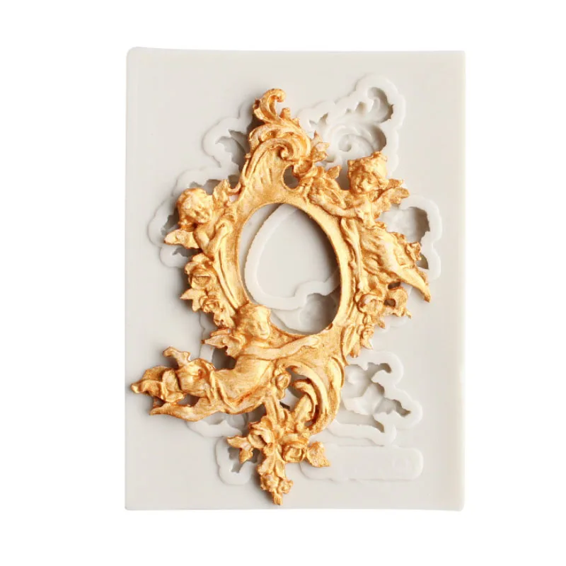 

European Style Retro Photo Fram Silicone Mold Embossed Flower Lace Fondant Chocolate Cake Decor Baking Tools Gumpaste Resin Mold