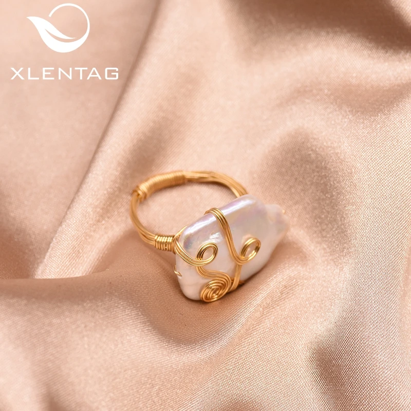 Женское кольцо XlentAg с натуральным пресноводным кубическим жемчугом в стиле