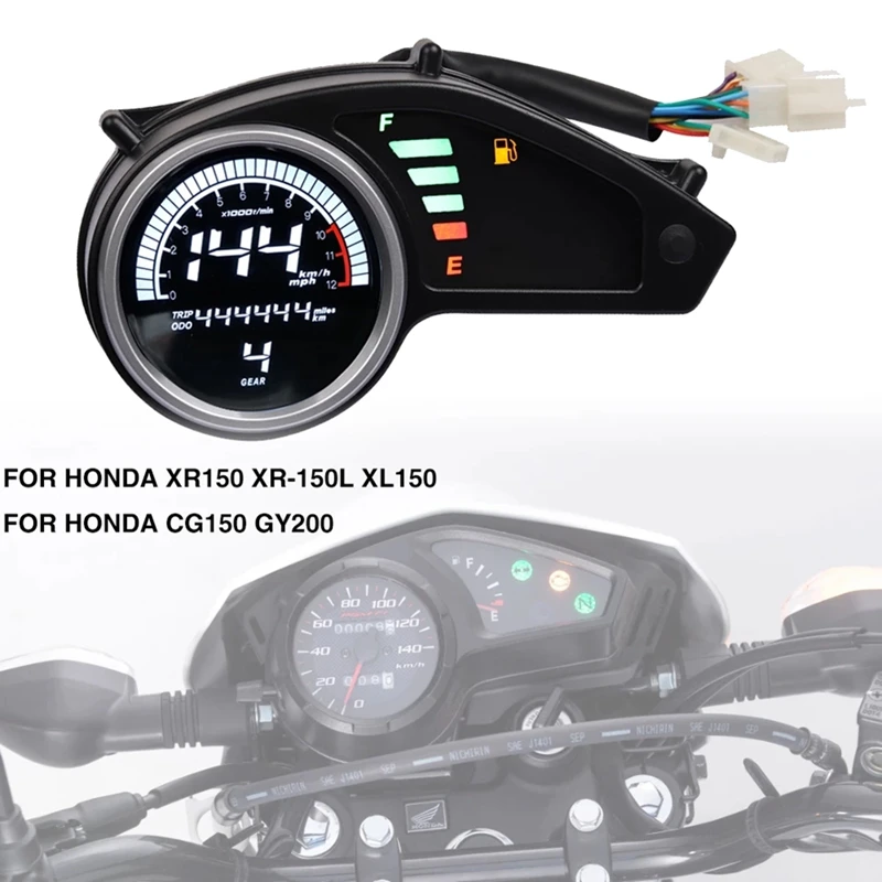 

Тахометр для мотоцикла с ЖК-дисплеем, цифровой одометр, спидометр, измеритель скорости с дисплеем шестерни для Honda XR150 XR-150L XL150 CG150 GY200