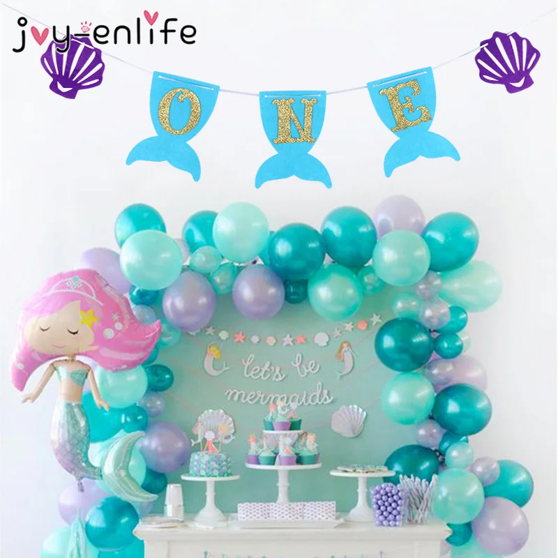 Русалка тема вечерние баннеры Блестящий один флаги с днем рождения Беби Шауэр