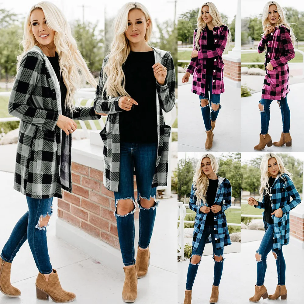 

Fashion Plaid Shirt Jacket New Ladies Long Sleeve Single-breasted Shirt